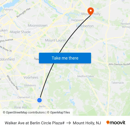 Walker Ave at Berlin Circle Plaza# to Mount Holly, NJ map