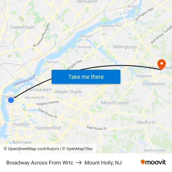 Broadway Across From Wrtc to Mount Holly, NJ map