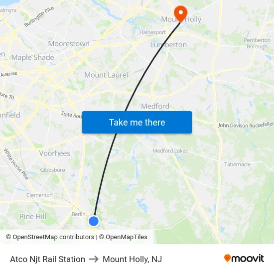Atco Njt Rail Station to Mount Holly, NJ map