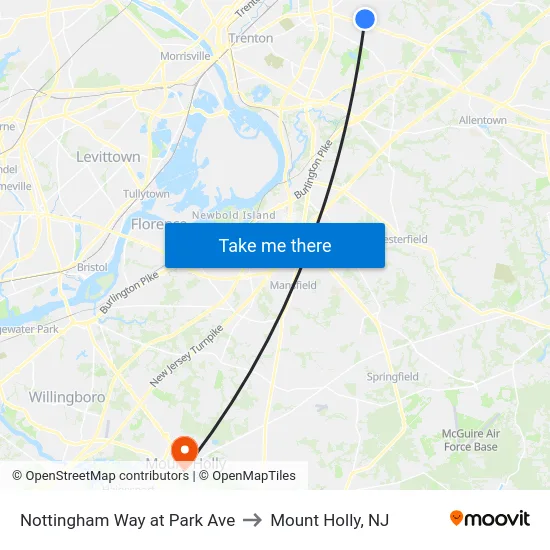 Nottingham Way at Park Ave to Mount Holly, NJ map