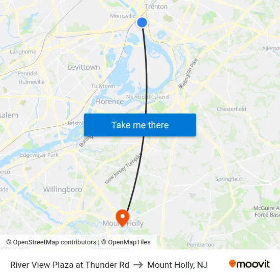 River View Plaza at Thunder Rd to Mount Holly, NJ map