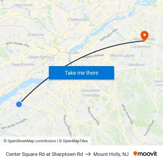 Center Square Rd at Sharptown Rd to Mount Holly, NJ map