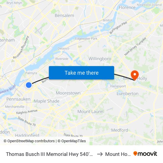 Thomas Busch III Memorial Hwy 540'N Of National H# to Mount Holly, NJ map