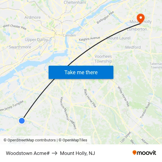 Woodstown Acme# to Mount Holly, NJ map