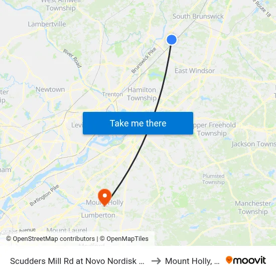 Scudders Mill Rd at Novo Nordisk Way to Mount Holly, NJ map