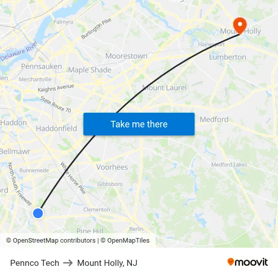 Pennco Tech to Mount Holly, NJ map