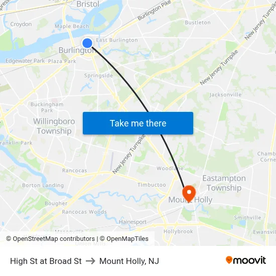 High St at Broad St to Mount Holly, NJ map