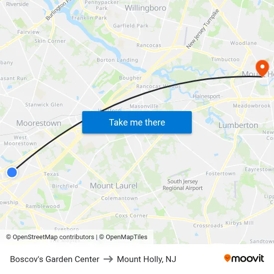 Boscov's Garden Center to Mount Holly, NJ map