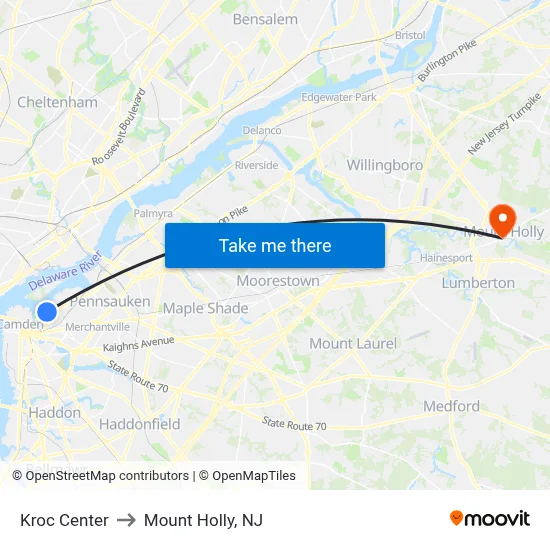 Kroc Center to Mount Holly, NJ map