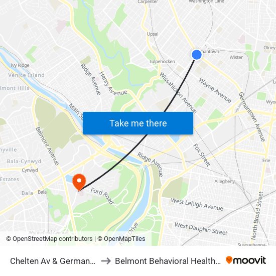 Chelten Av & Germantown Av to Belmont Behavioral Health Hospital map