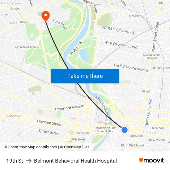 19th St to Belmont Behavioral Health Hospital map