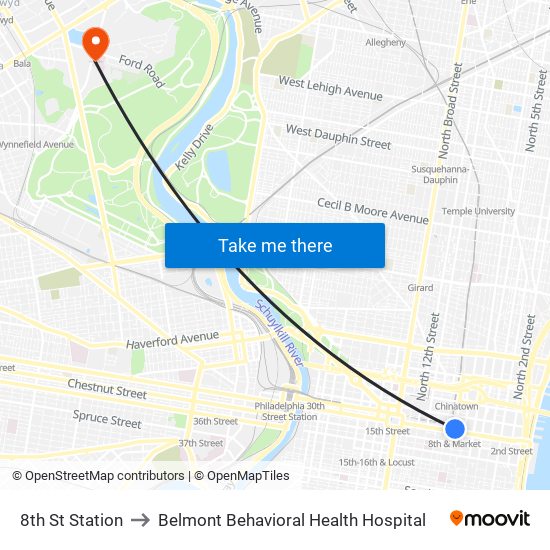 8th St Station to Belmont Behavioral Health Hospital map