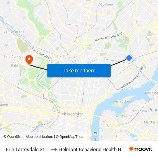 Erie Torresdale Station to Belmont Behavioral Health Hospital map