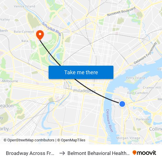 Broadway Across From Wrtc to Belmont Behavioral Health Hospital map