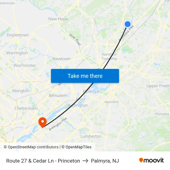 Route 27 & Cedar Ln - Princeton to Palmyra, NJ map