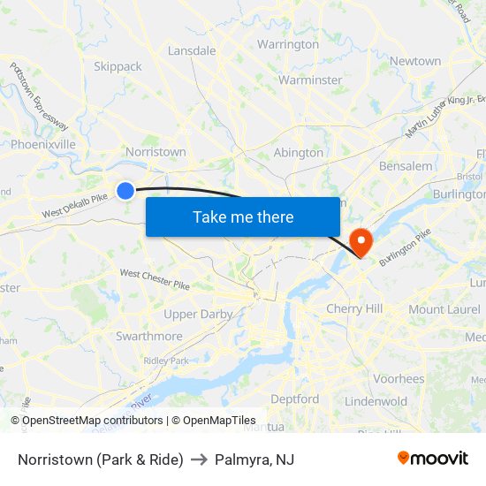 Norristown (Park & Ride) to Palmyra, NJ map