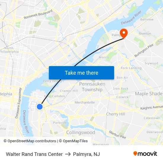 Walter Rand Trans Center to Palmyra, NJ map