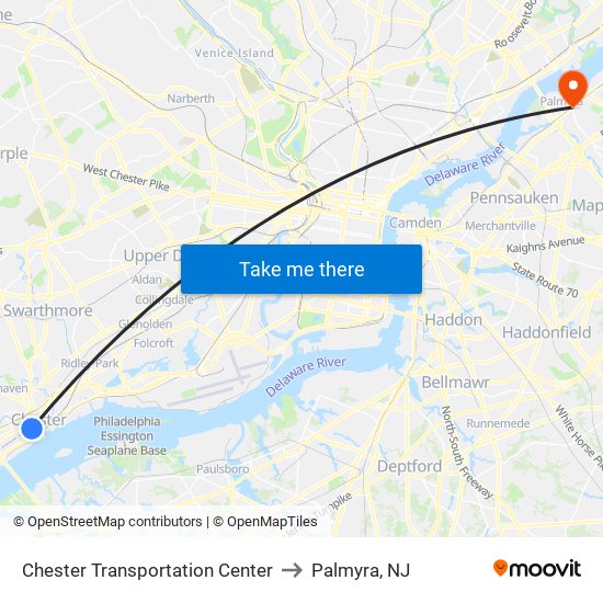 Chester Transportation Center to Palmyra, NJ map