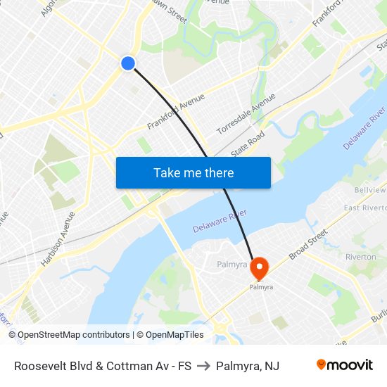 Roosevelt Blvd & Cottman Av - FS to Palmyra, NJ map