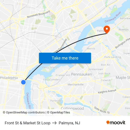 Front St & Market St Loop to Palmyra, NJ map
