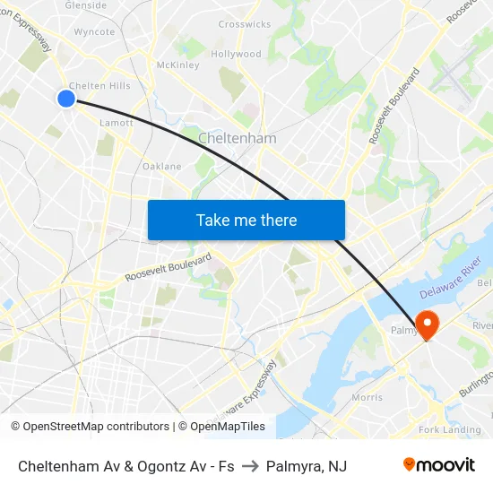 Cheltenham Av & Ogontz Av - Fs to Palmyra, NJ map