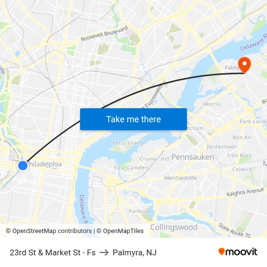 23rd St & Market St - Fs to Palmyra, NJ map