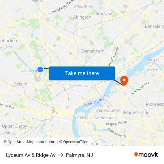 Lyceum Av & Ridge Av to Palmyra, NJ map