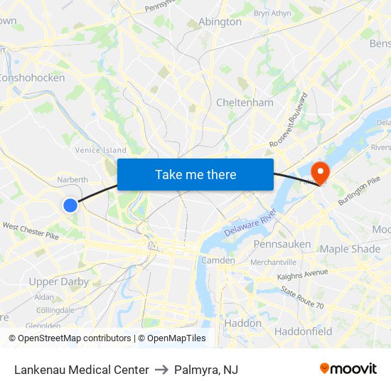 Lankenau Medical Center to Palmyra, NJ map
