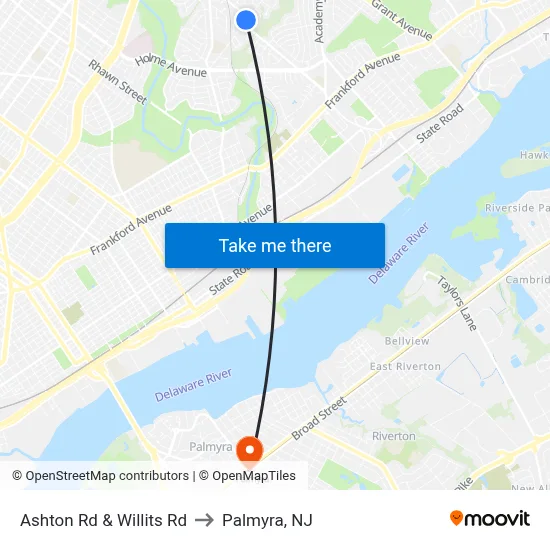 Ashton Rd & Willits Rd to Palmyra, NJ map