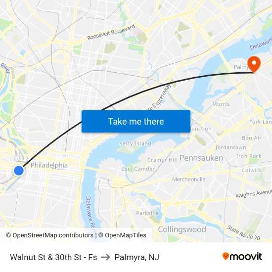 Walnut St & 30th St - Fs to Palmyra, NJ map