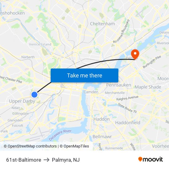 61st-Baltimore to Palmyra, NJ map