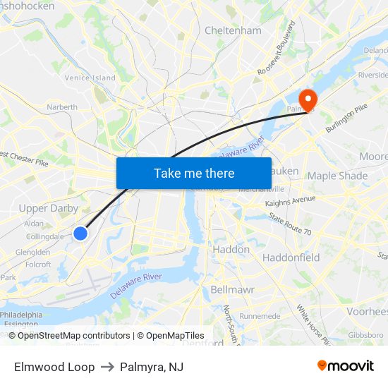 Elmwood Loop to Palmyra, NJ map