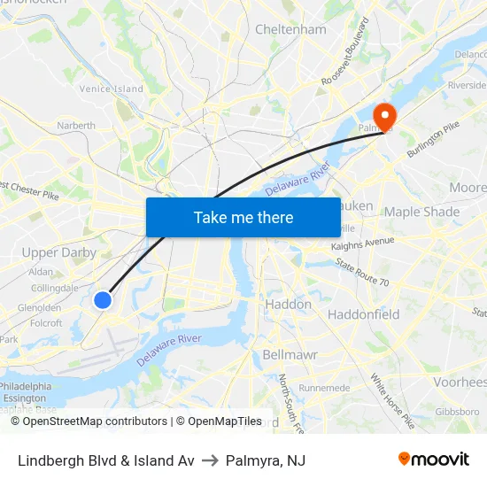 Lindbergh Blvd & Island Av to Palmyra, NJ map