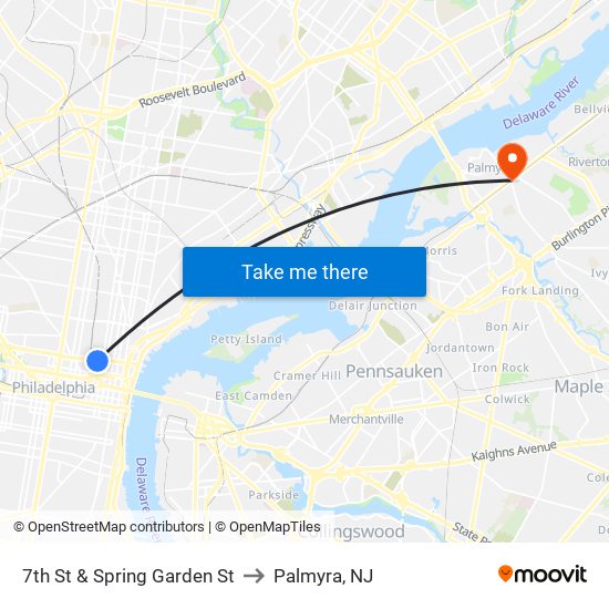 7th St & Spring Garden St to Palmyra, NJ map