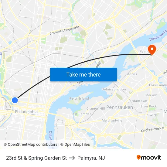 23rd St & Spring Garden St to Palmyra, NJ map