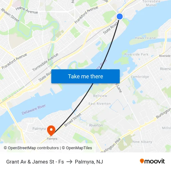 Grant Av & James St - Fs to Palmyra, NJ map