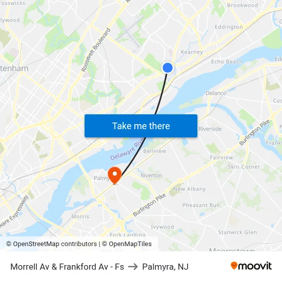 Morrell Av & Frankford Av - Fs to Palmyra, NJ map