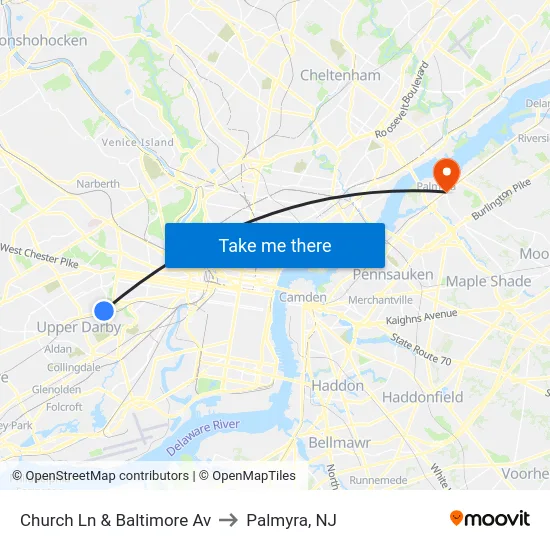Church Ln & Baltimore Av to Palmyra, NJ map