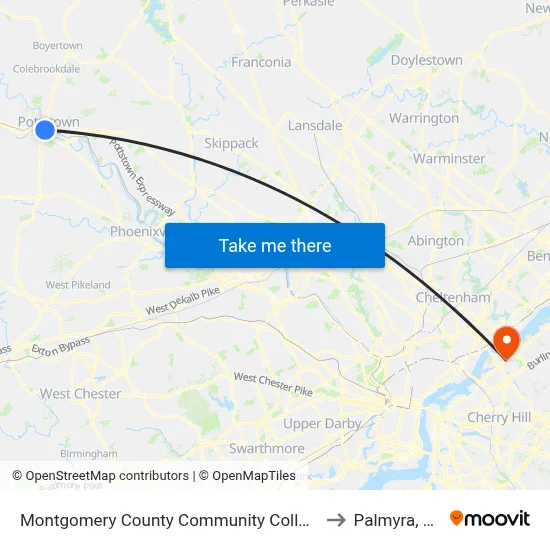 Montgomery County Community College to Palmyra, NJ map