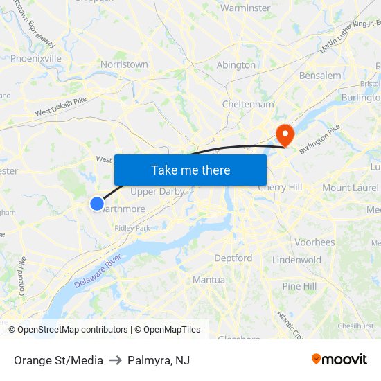 Orange St/Media to Palmyra, NJ map