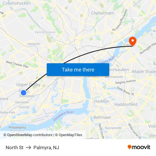 North St to Palmyra, NJ map