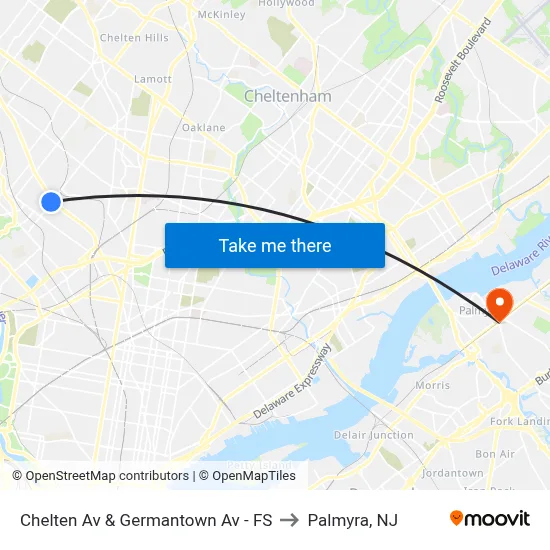 Chelten Av & Germantown Av - FS to Palmyra, NJ map