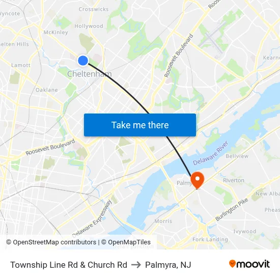 Township Line Rd & Church Rd to Palmyra, NJ map