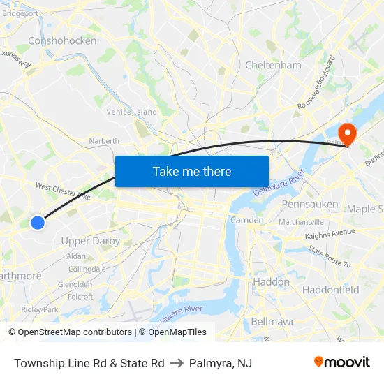 Township Line Rd & State Rd to Palmyra, NJ map