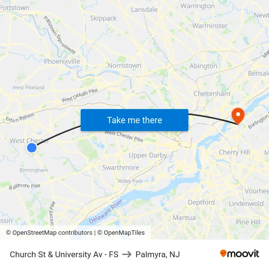 Church St & University Av - FS to Palmyra, NJ map
