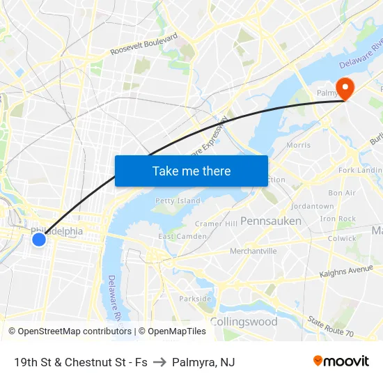 19th St & Chestnut St - Fs to Palmyra, NJ map