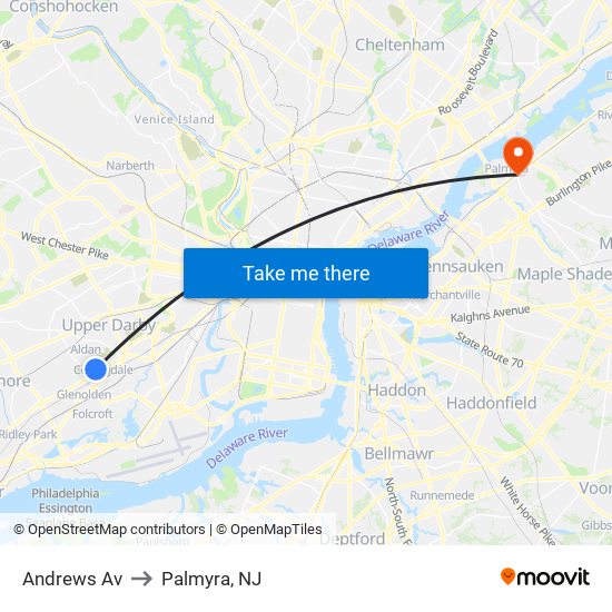 Andrews Av to Palmyra, NJ map