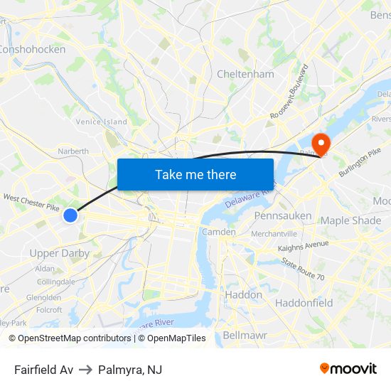 Fairfield Av to Palmyra, NJ map
