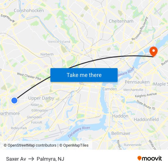 Saxer Av to Palmyra, NJ map