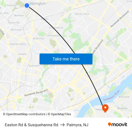 Easton Rd & Susquehanna Rd to Palmyra, NJ map